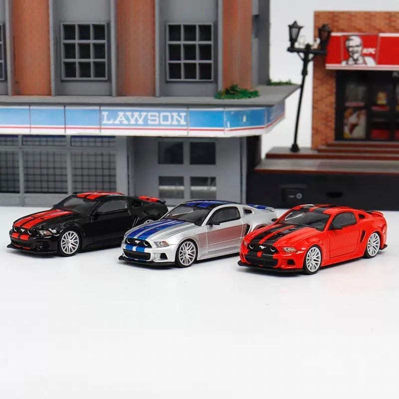 GDO X DCM 1:64 Ford Mustang GT MK5 2014 Race Red with Black Stripes