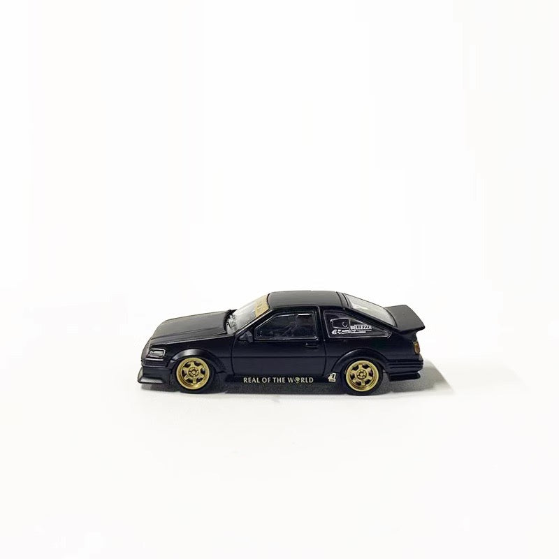 DCT 1:64 Toyota Corolla AE86 Levin GT-APEX RWB Wide Body Custom Black with Gold Wheels