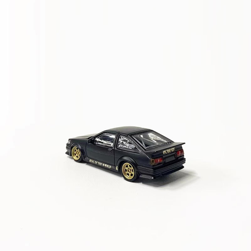 DCT 1:64 Toyota Corolla AE86 Levin GT-APEX RWB Wide Body Custom Black with Gold Wheels