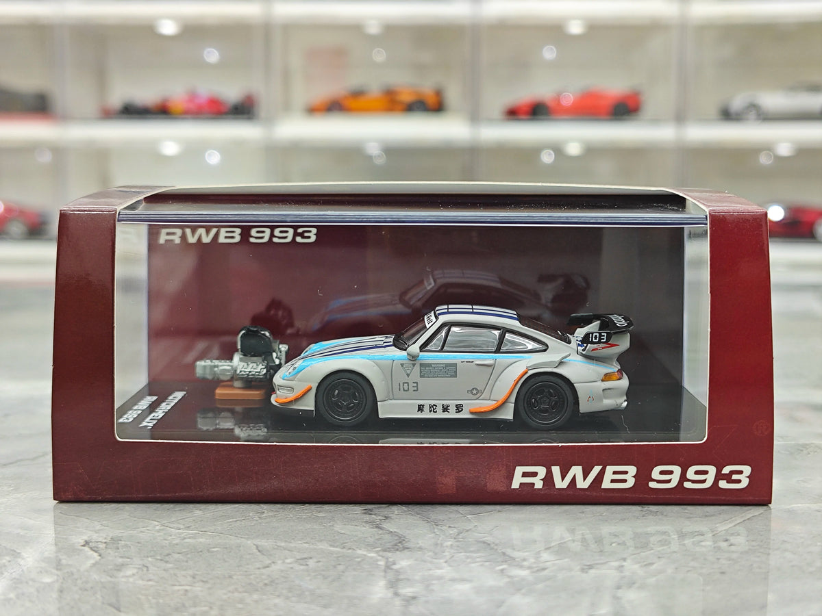 Motorhelix 1:64 RWB 993 Motozolo Grey Includes Magnetic Air-Cooled Engine Display Model