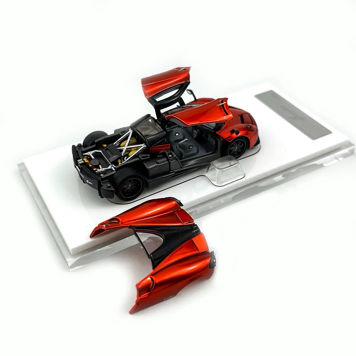 HKM Premium 1:64 Pagani Huayra Coupe 2014 Metallic Red (Movable Rear Engine Boot, 2 Gull Wing Doors, Front and Rear Spoilers) Limited 999 Pieces