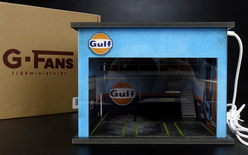 G-Fans 1/64 Gulf Double Levels Garage LED Light Diorama with acrylic cover