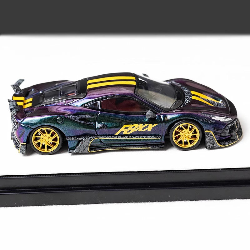Aurora Model 1:64 Ferrari F8 F8XX Mansory Custom Metallic Chameleon Colours with Model Girl Figure