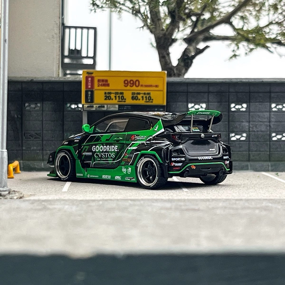 Pop Race X Enigma 1:64 Toyota GR GR Yaris Pandem Rocket Bunny Custom Goodride Green Black in Blister Packaging (PRE007)