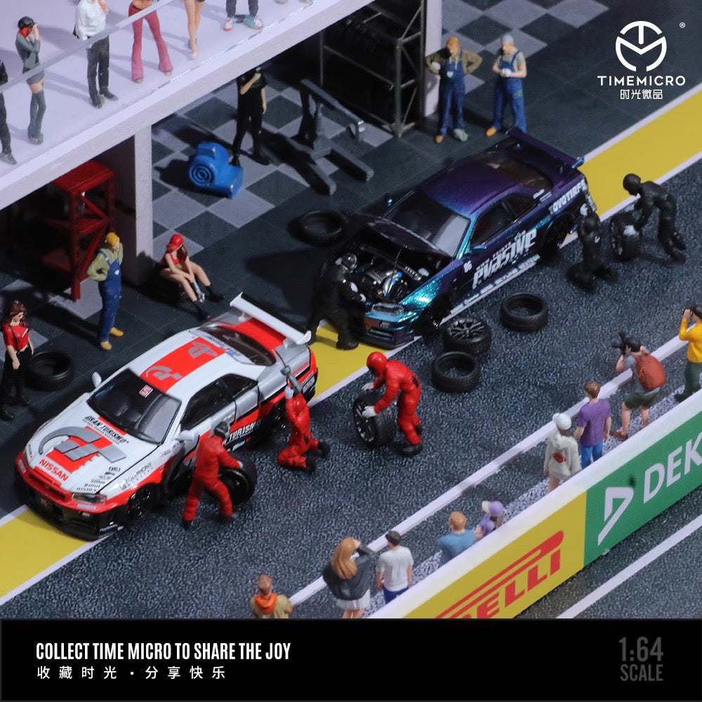 Time Micro 1:64 Nissan Skyline GT-R R34 Z-Tune Openable Engine Hood Evasive Motorsports Purple With Model Girl Figure