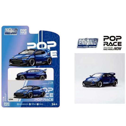 Pop Race X Enigma 1:64 Toyota GR Yaris Pandem Rocket Bunny Metallic Blue in Blister Packaging (PRE004)