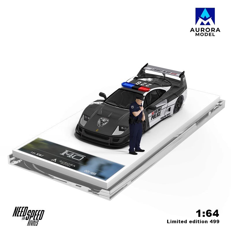 Aurora Model 1:64 Hino H300 Flat bed Transport Trailer Truck Extendable Flat Bed Need For Speed Rivals Edition + Ferrari F40 Need For Speed Rivals Police Car + Resin Policeman Figure Full Set