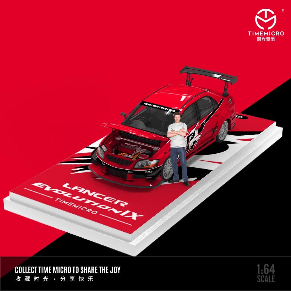 Time Micro 1/64 Mitsubishi Lancer Evolution IX Evo 9 Openable Engine Hood Fast and Furious Red Edition with Metal Cargo Container and Model Girl Figure
