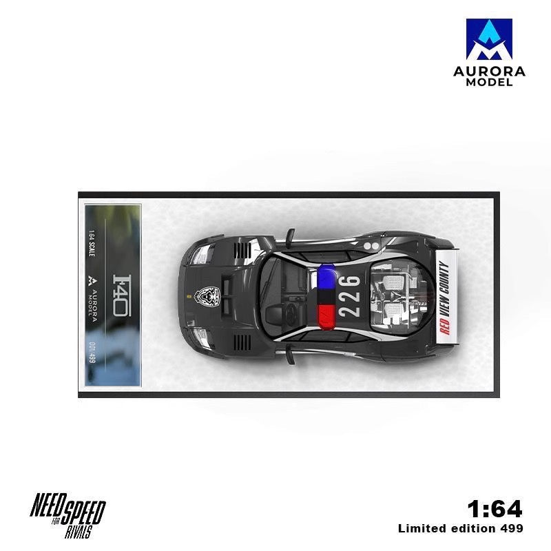 Aurora Model 1:64 Hino H300 Flat bed Transport Trailer Truck Extendable Flat Bed Need For Speed Rivals Edition + Ferrari F40 Need For Speed Rivals Police Car + Resin Policeman Figure Full Set