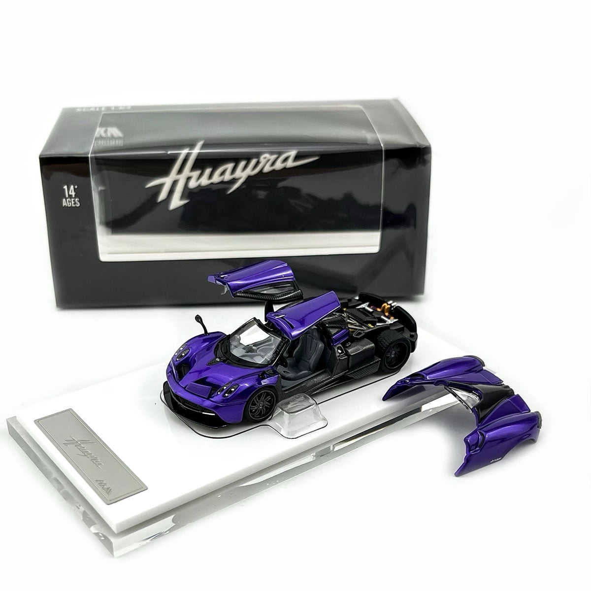 HKM Premium 1:64 Pagani Huayra Coupe 2014 Purple (Movable Rear Engine Boot, 2 Gull Wing Doors, Front and Rear Spoilers) Limited 999 Pieces