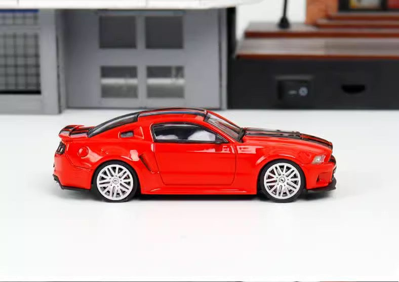 GDO X DCM 1:64 Ford Mustang GT MK5 2014 Race Red with Black Stripes