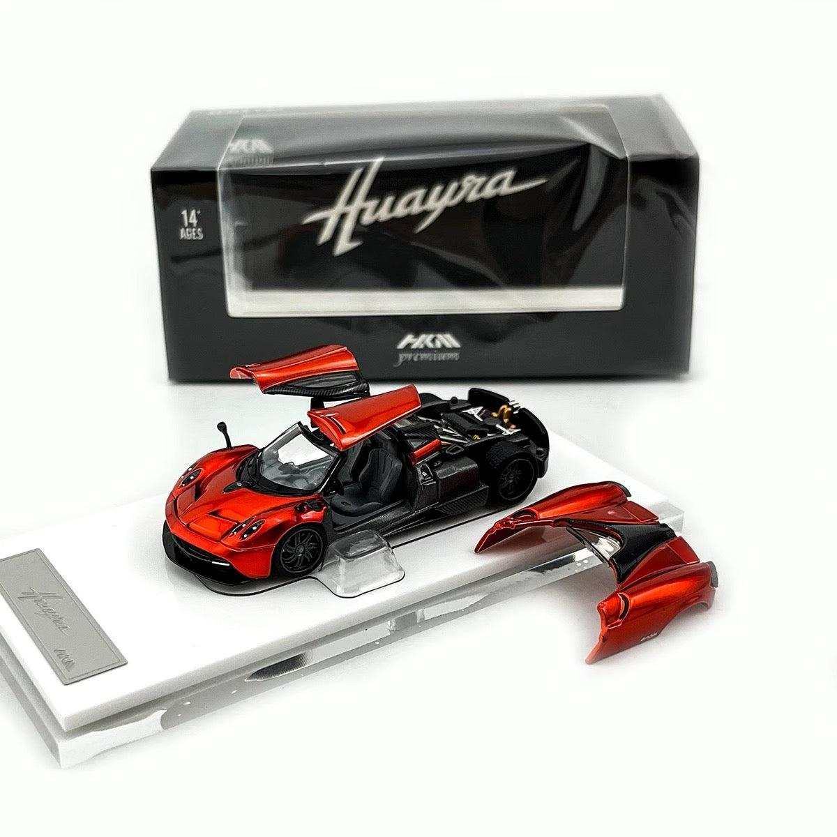 HKM Premium 1:64 Pagani Huayra Coupe 2014 Metallic Red (Movable Rear Engine Boot, 2 Gull Wing Doors, Front and Rear Spoilers) Limited 999 Pieces