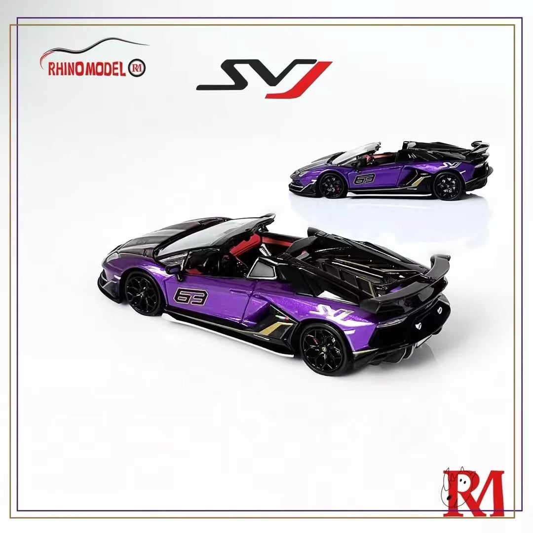 Rhino Model 1:64 Lamborghini Aventador SVJ Removable Roof Metallic Purple
