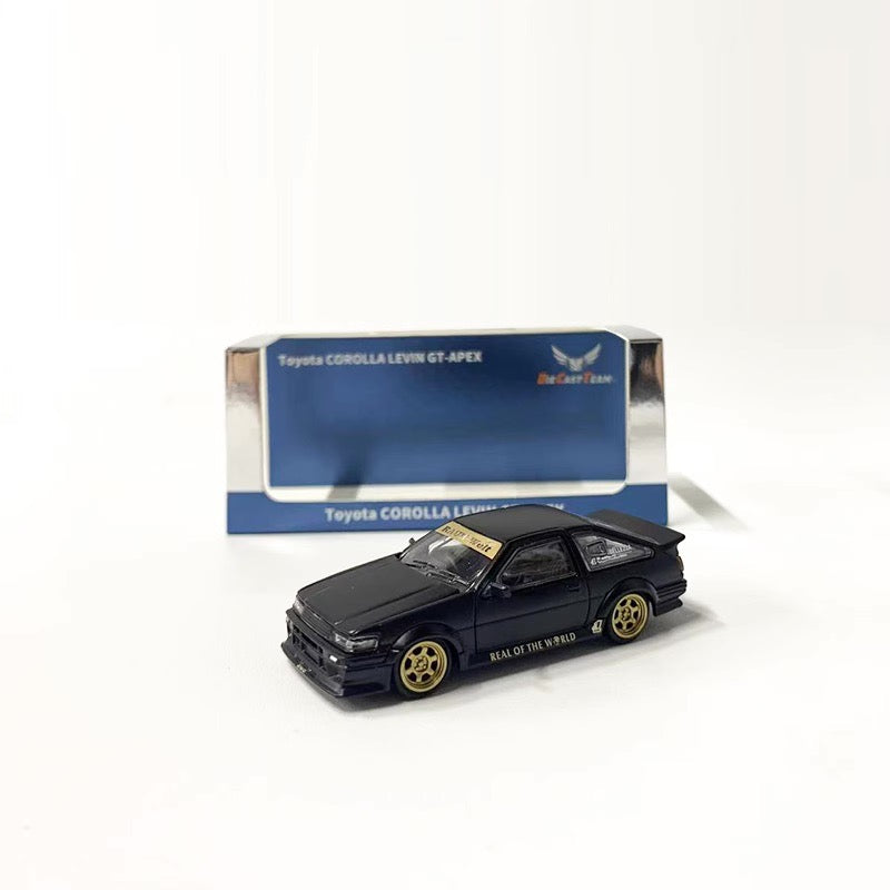 DCT 1:64 Toyota Corolla AE86 Levin GT-APEX RWB Wide Body Custom Black with Gold Wheels