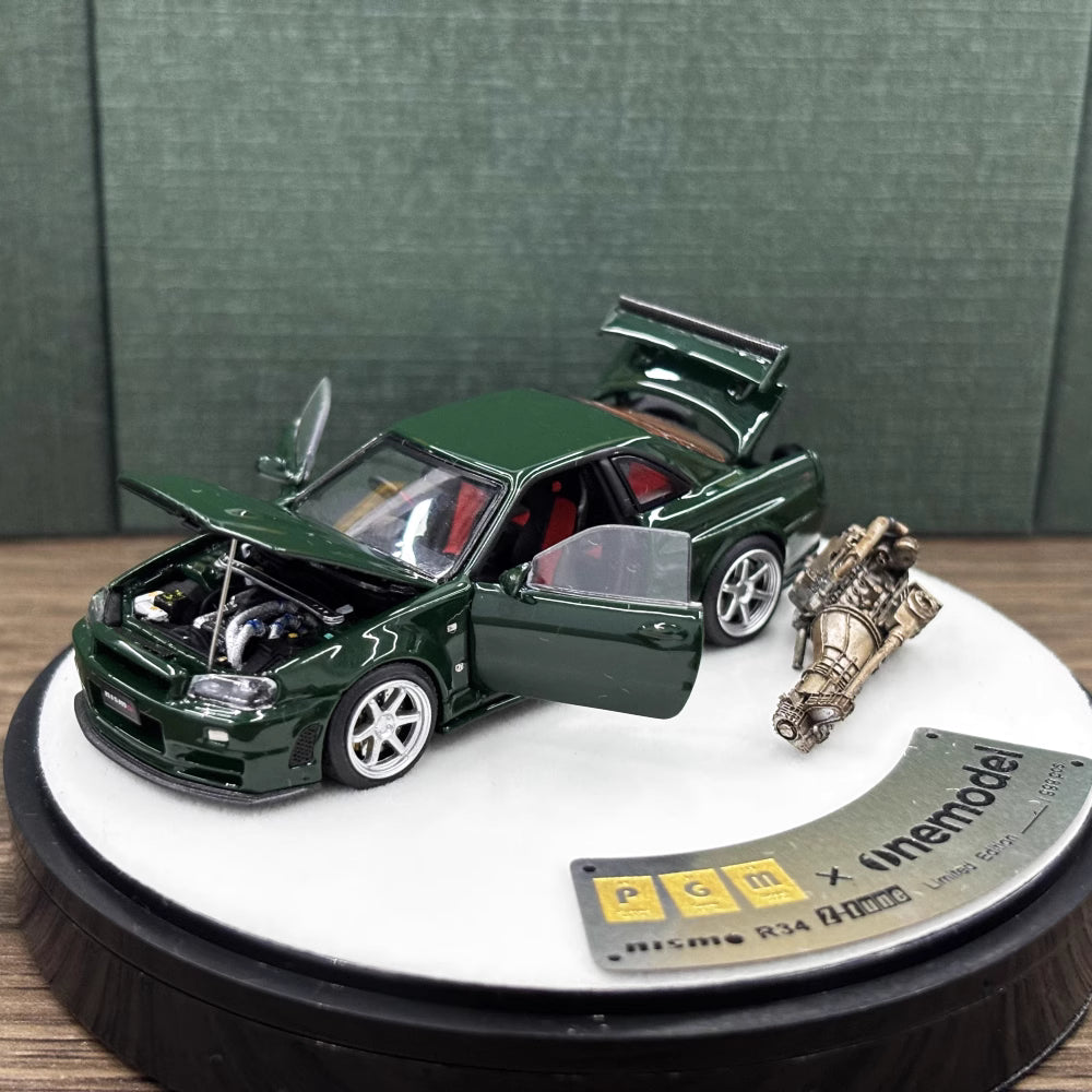 PGM 1/64 日産 GTR R34 Z-TUNE ブリティッシュグリーン PGM Nissan GTR R34 Z-TUNE - British Green • DiecastSociety.com
