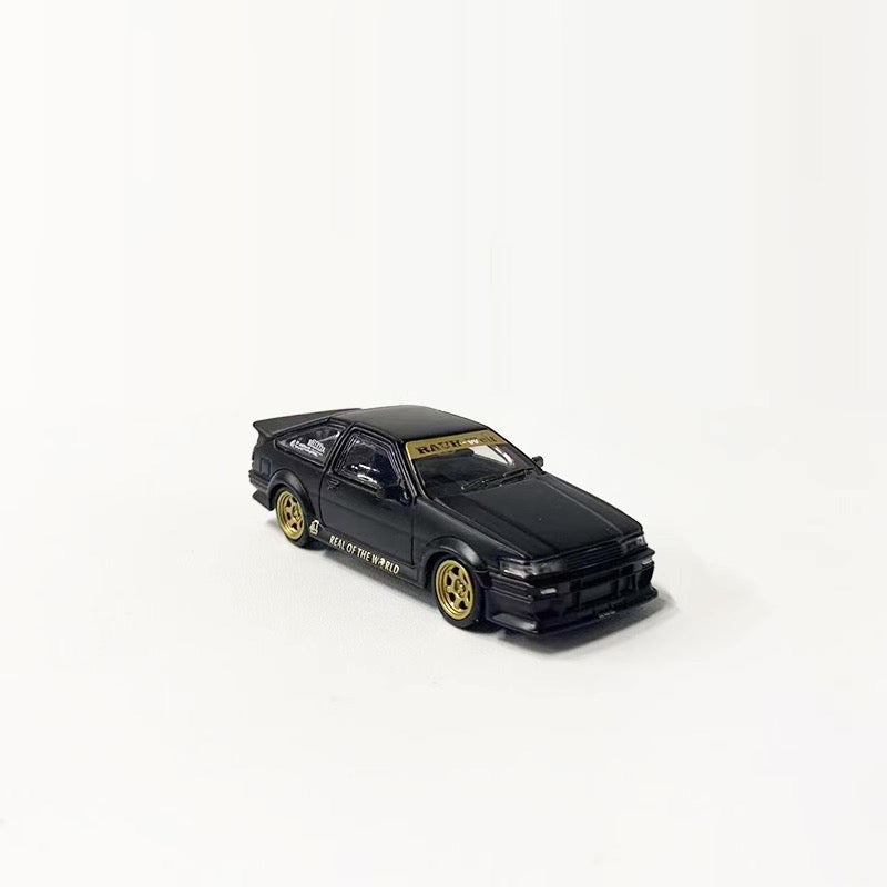 DCT 1:64 Toyota Corolla AE86 Levin GT-APEX RWB Wide Body Custom Black with Gold Wheels