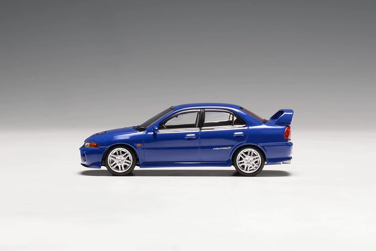 Motorhelix Senior Series 1:64 Mitsubishi Lancer Evolution 4 EVO IV Icelle Blue Openable Front Hood Detailed Engine - Mitsubishi Official Licensed