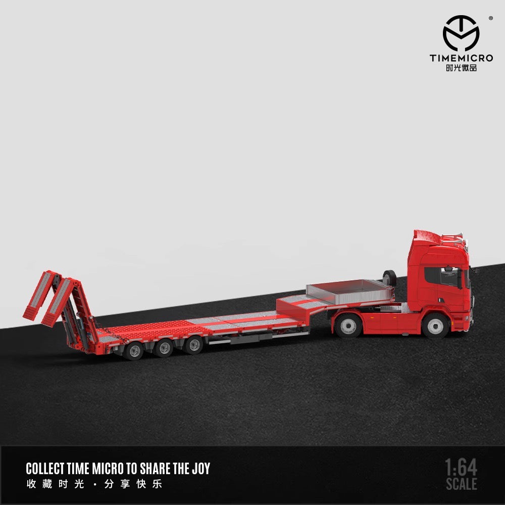 Time Micro 1:64 Scania Flat Bed Trailer Transporter Truck Red