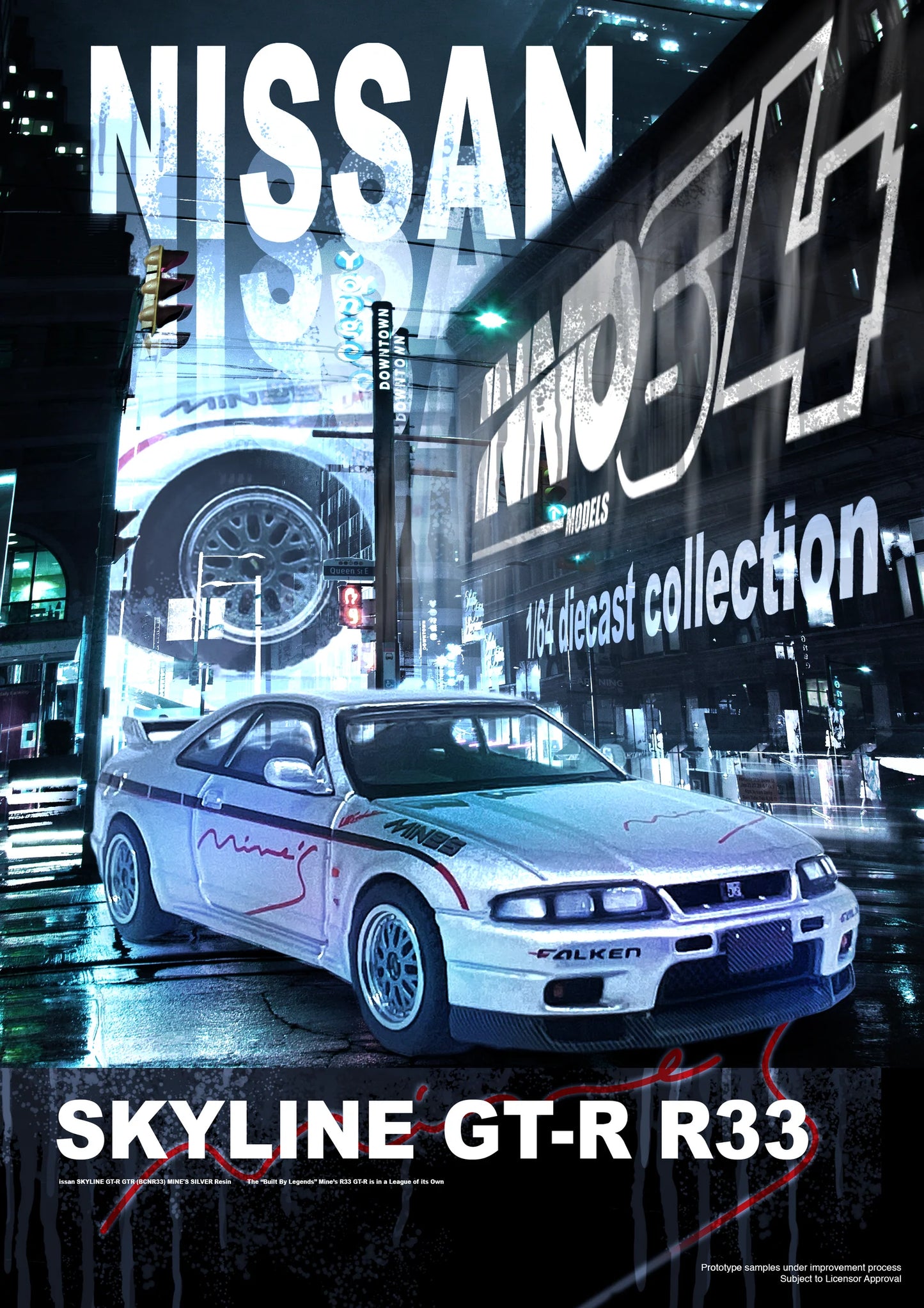 INNO64 1/64 Nissan Skyline GT-R (R33) TUNED BY MINE'S Silver (IN64-R33-MINES-S)