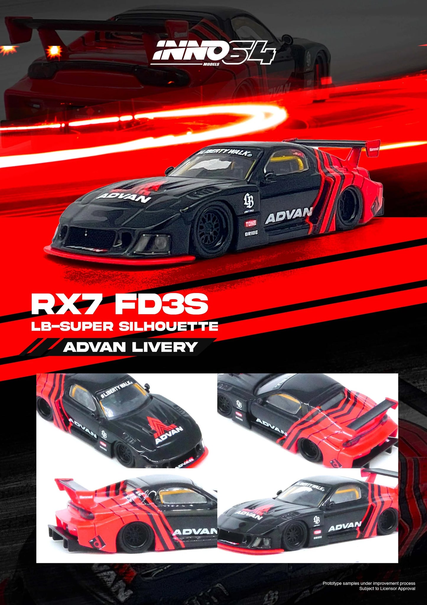INNO64 1:64 Mazda RX7 FD3S LB-Super Silhouette LBWK Advan Livery (IN64-LBWK-RX7-05)