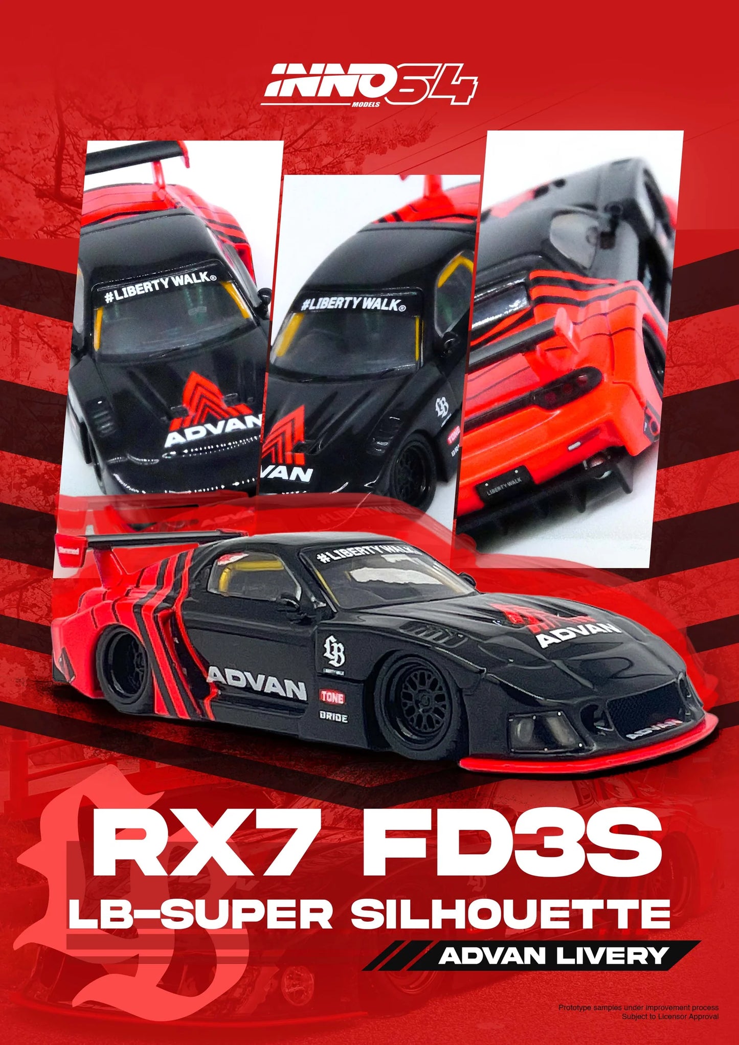 INNO64 1:64 Mazda RX7 FD3S LB-Super Silhouette LBWK Advan Livery (IN64-LBWK-RX7-05)