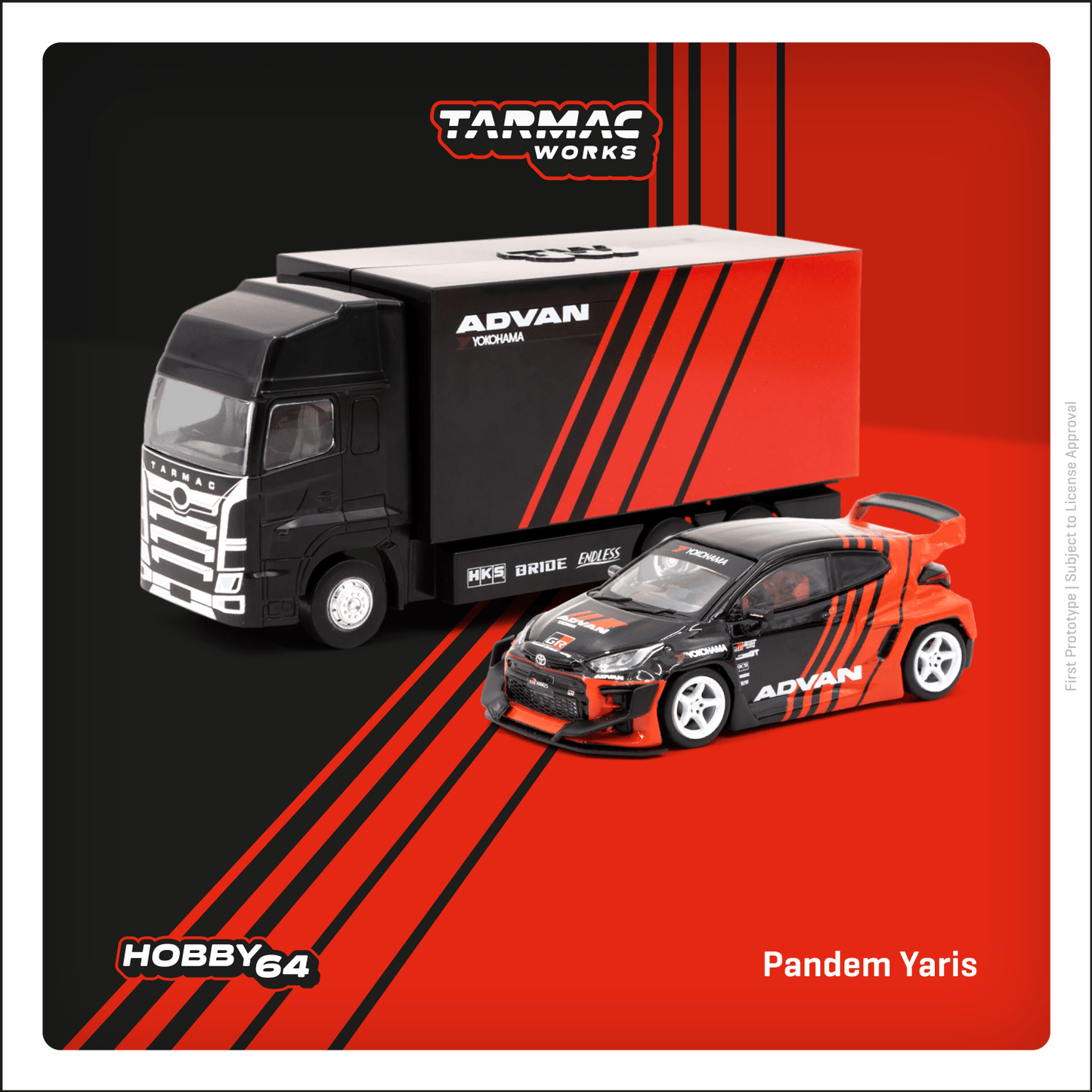 Tarmac Works 1/64 Toyota Pandem Yaris ADVAN with Plastic Truck Packaging - HOBBY64