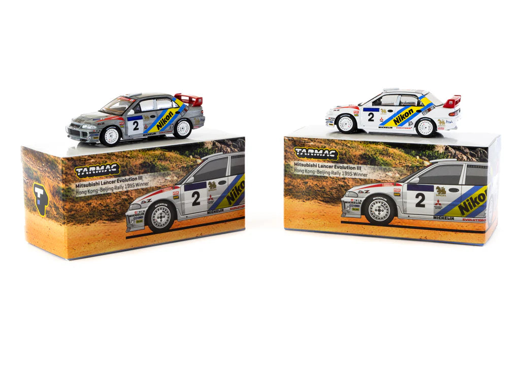 Tarmac Works 1/64 Mitsubishi Lancer Evolution III Hong Kong-Beijing Rally 1995 #2 Winner - GLOBAL64