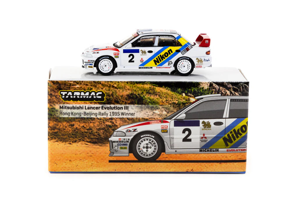 Tarmac Works 1/64 Mitsubishi Lancer Evolution III Hong Kong-Beijing Rally 1995 #2 Winner - GLOBAL64