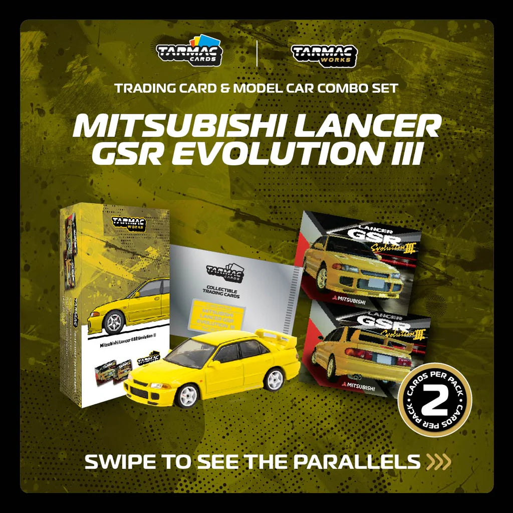 Tarmac Works 1/64 Mitsubishi Lancer GSR Evolution III Yellow with Tarmac Cards - GLOBAL64