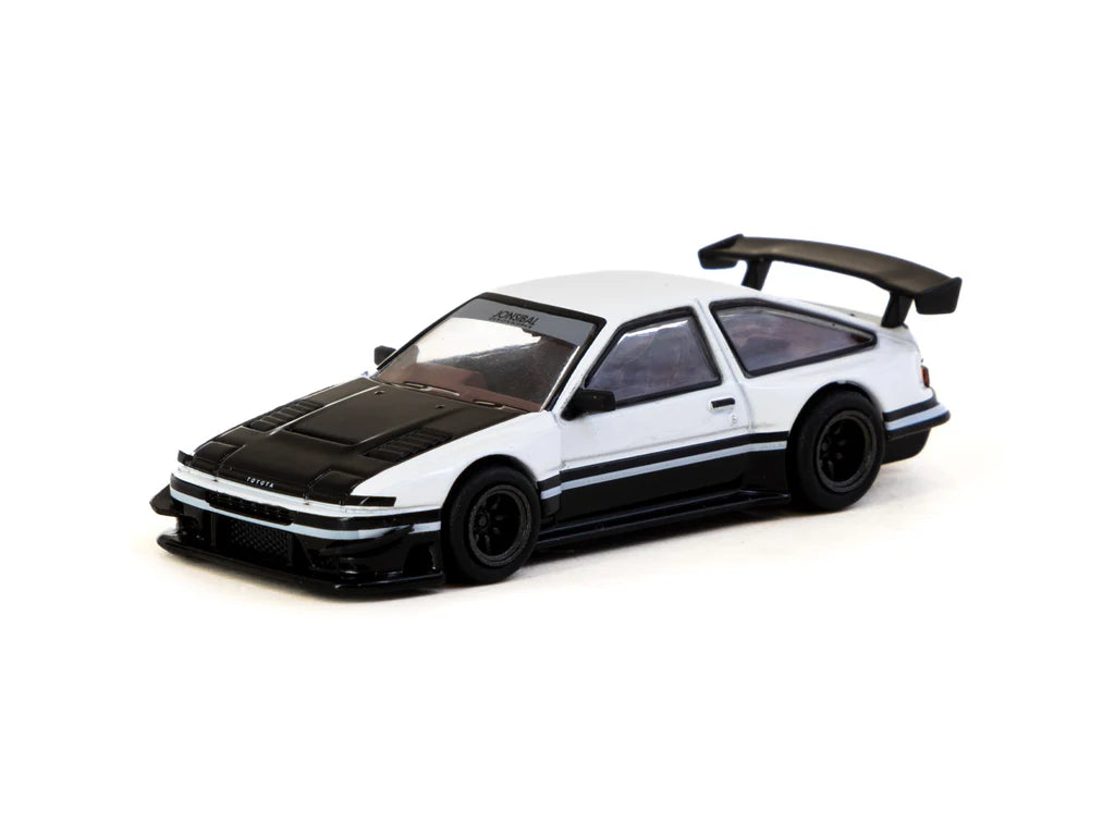 Tarmac Works 1/64 Toyota Sprinter Trueno AE86 Widebody White / Black with Tarmac Cards - GLOBAL64