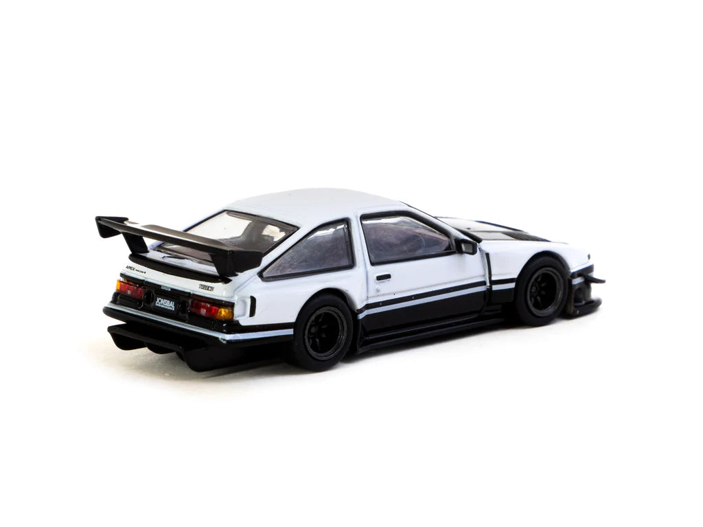Tarmac Works 1/64 Toyota Sprinter Trueno AE86 Widebody White / Black with Tarmac Cards - GLOBAL64