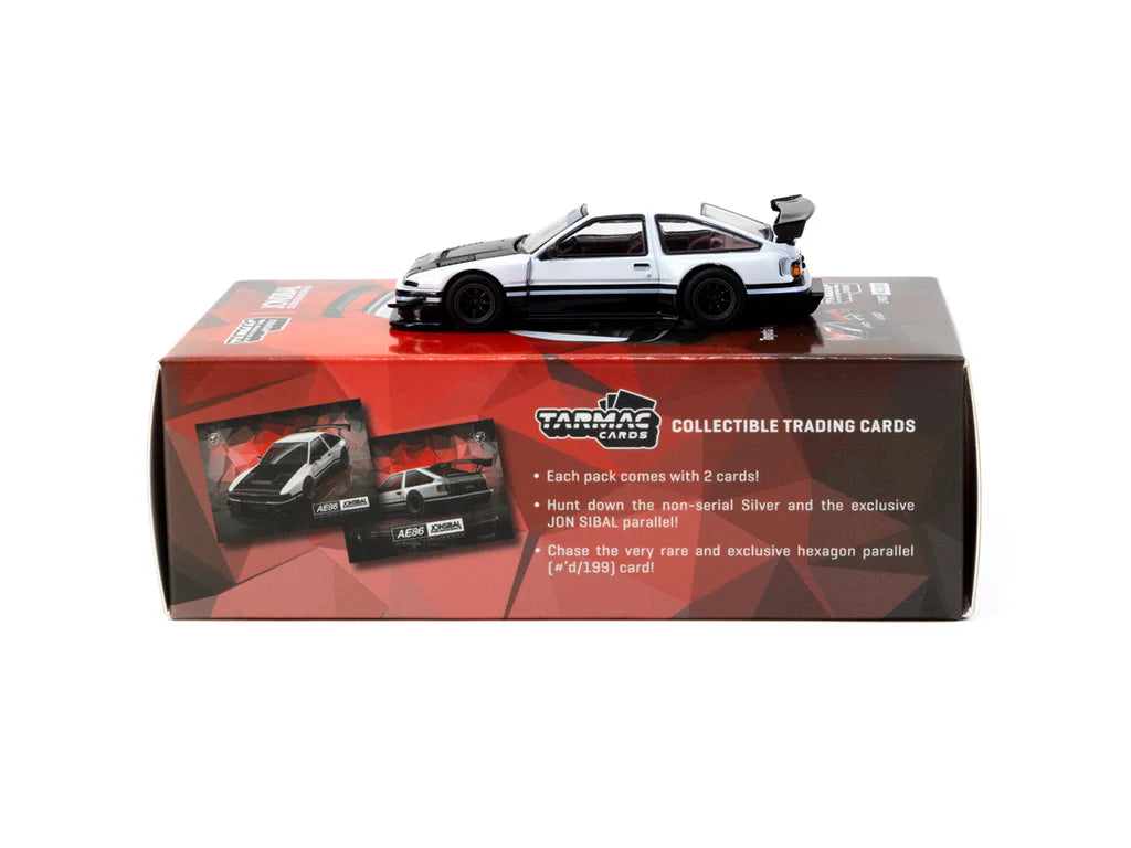Tarmac Works 1/64 Toyota Sprinter Trueno AE86 Widebody White / Black with Tarmac Cards - GLOBAL64