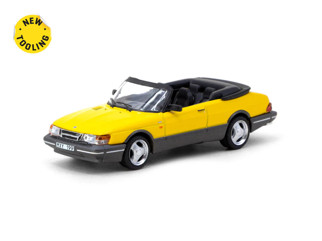 Tarmac Works 1/64 Saab 900 Turbo Convertible Yellow with Tarmac Cards Combo set - GLOBAL64