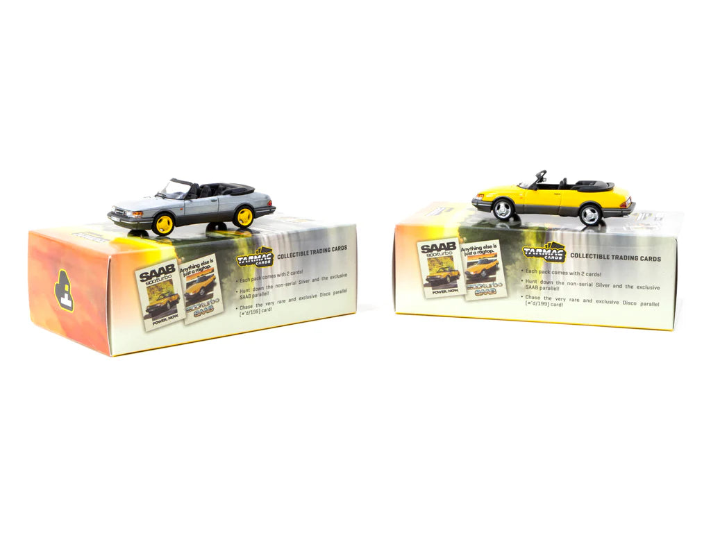 Tarmac Works 1/64 Saab 900 Turbo Convertible Yellow with Tarmac Cards Combo set - GLOBAL64