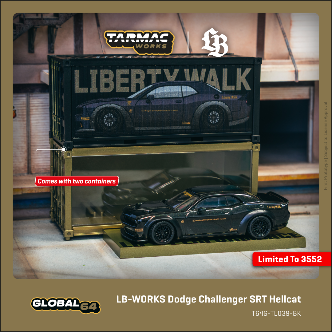 Tarmac Works 1/64 LB-WORKS Dodge Challenger SRT Hellcat Black Metallic - GLOBAL64 Limited to 3,552pcs