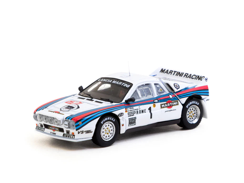 Tarmac Works 1/64 Lancia 037 Rally Rally Monte Carlo 1983 #1 Winner, W. Rohrl / C. Geistdorfer with Tarmac Cards - HOBBY64+