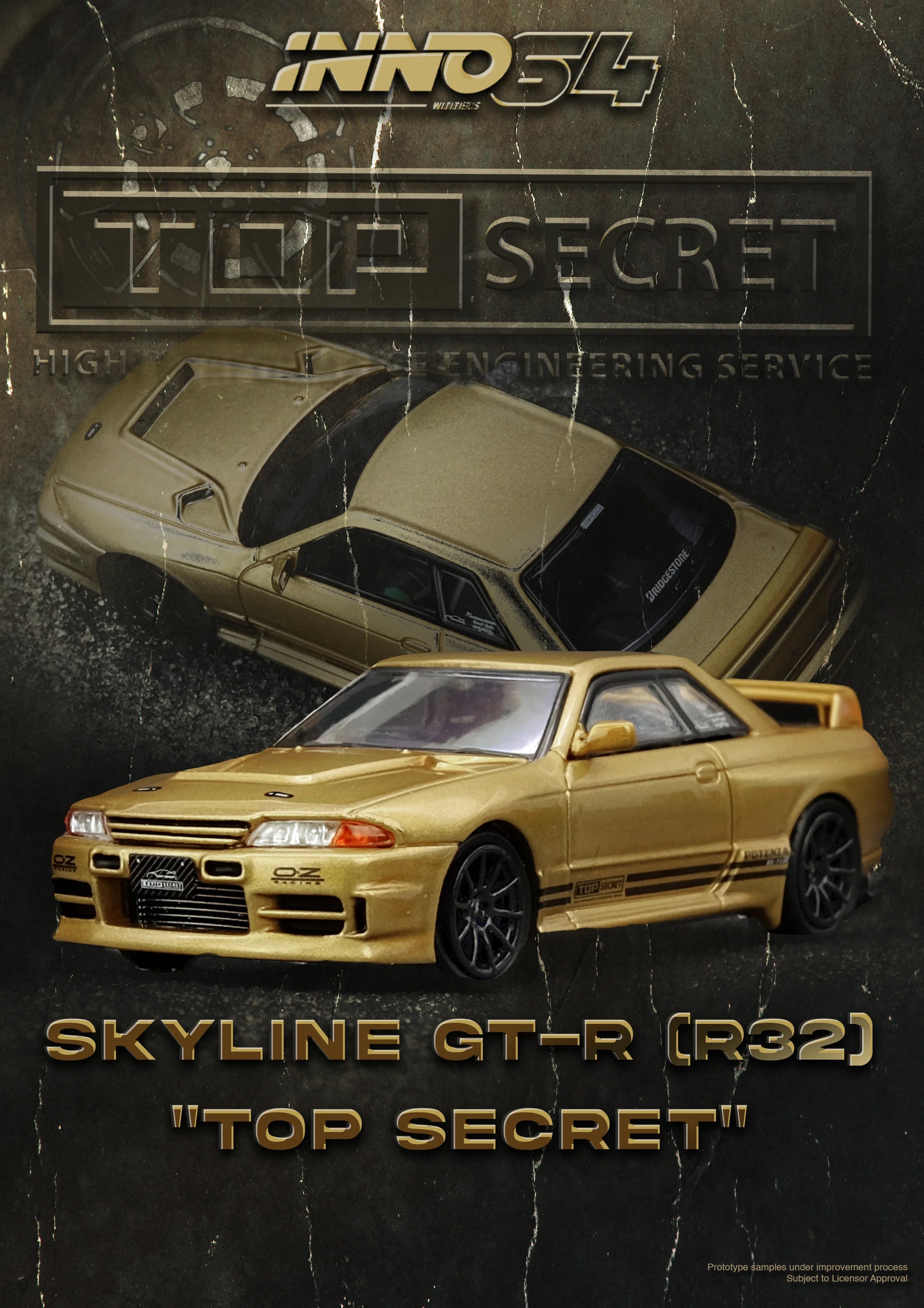 NISSAN SKYLINE GT-R (BNR32) ミニカー INNO64 1:64 TOP SECRET Skyline GT-R BNR32 650R Gold (IN64-R32TS