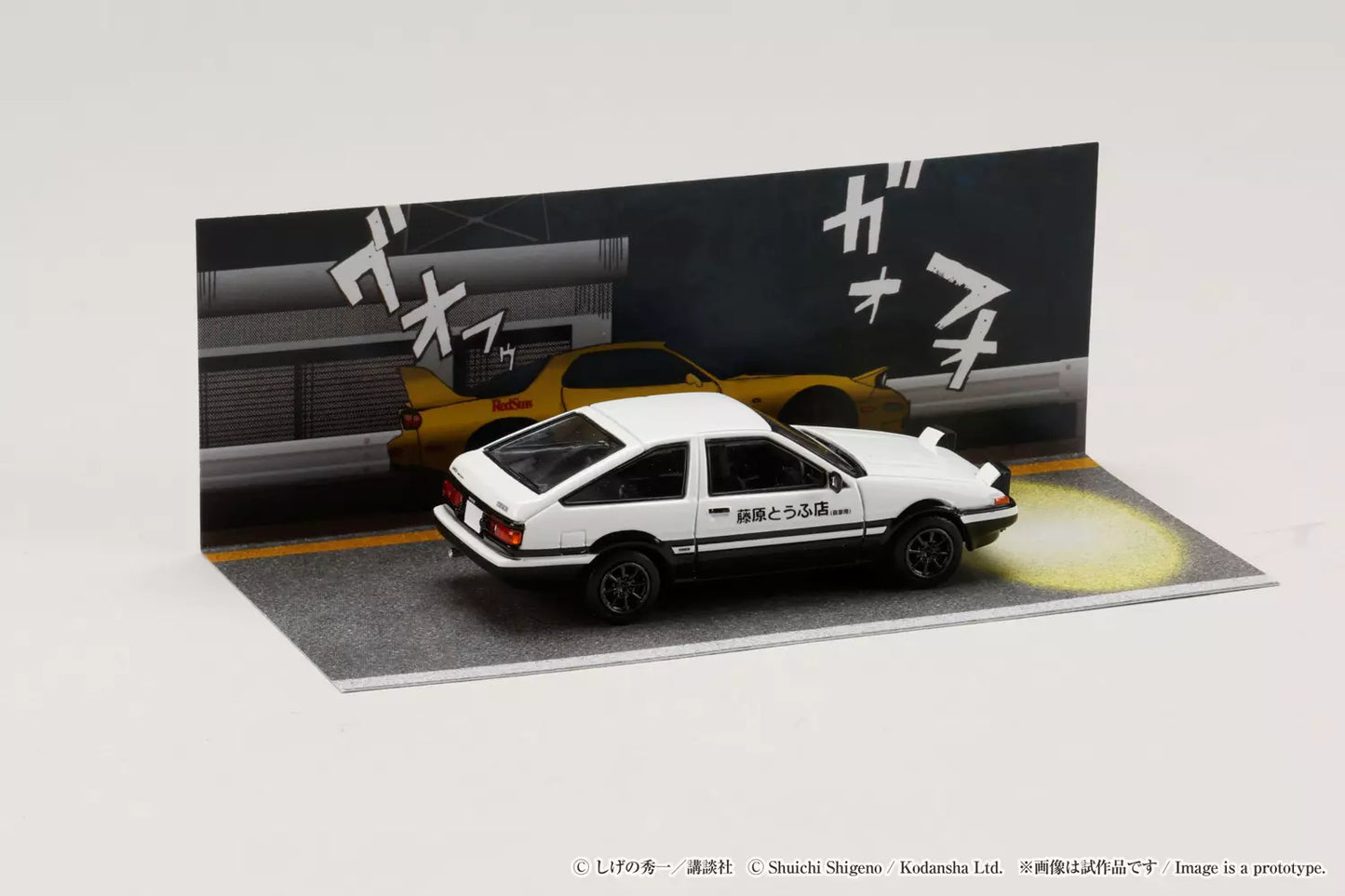 Hobby Japan x JDM64 1:64 Toyota Sprinter Trueno GT Apex AE86 White Front Hood Initial D 30th Anniversary Set A Takumi Fujiwara vs Keisuke Takahashi