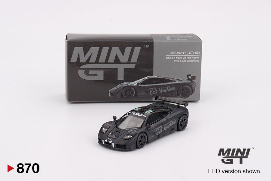 (Damaged Box with Replacement) Mini GT 1:64 McLaren F1 GTR #59 1995 Le Mans 24Hr Winner Post-Race Weathered (MGT00870-CH)