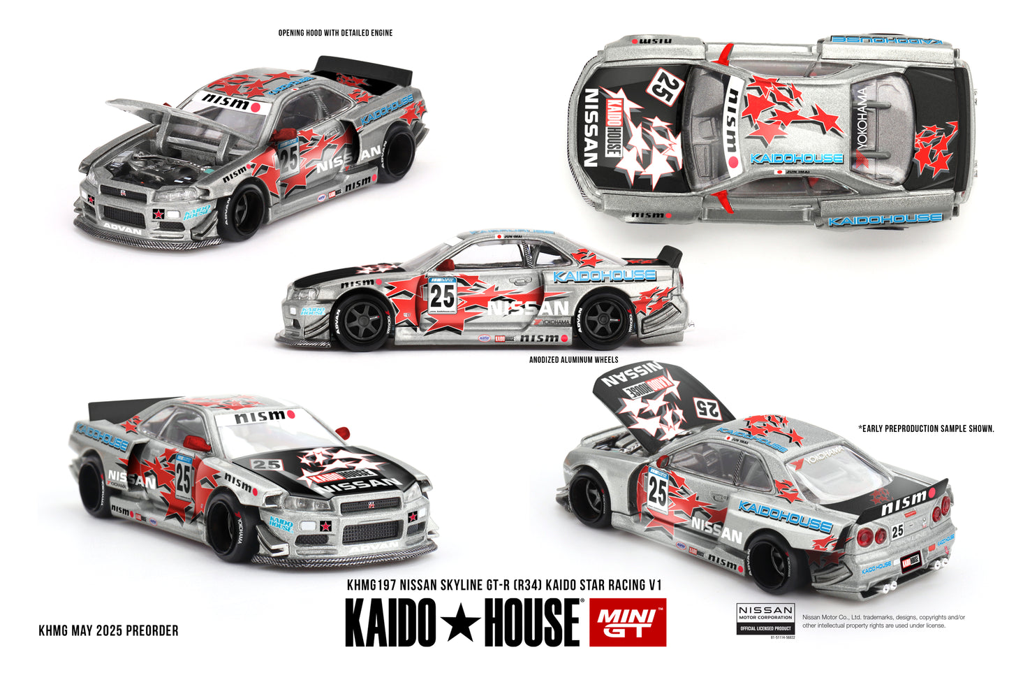 Mini GT x KAIDOHOUSE 1:64 Nissan Skyline GT-R (R34) Kaido Star Racing V1 (KHMG197)
