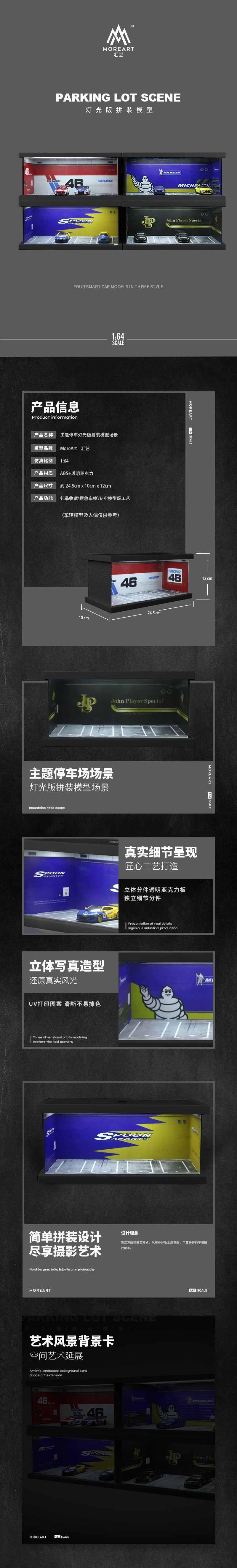 MoreArt 1/64 Parking Lot Scene Diorama Premier ABS Material Version with LED Light - JPS Edition