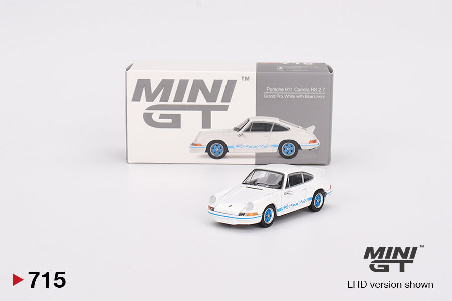 Mini GT 1:64 Porsche 911 Carrera RS 2.7 Grand Prix White with Blue Livery (MGT00715-CH)