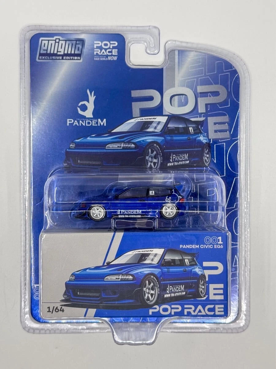 Pop Race X Enigma 1:64 Honda Civic EG6 Mk5 Pandem Rocket Bunny Metallic Blue in Blister Packaging (PRE001)