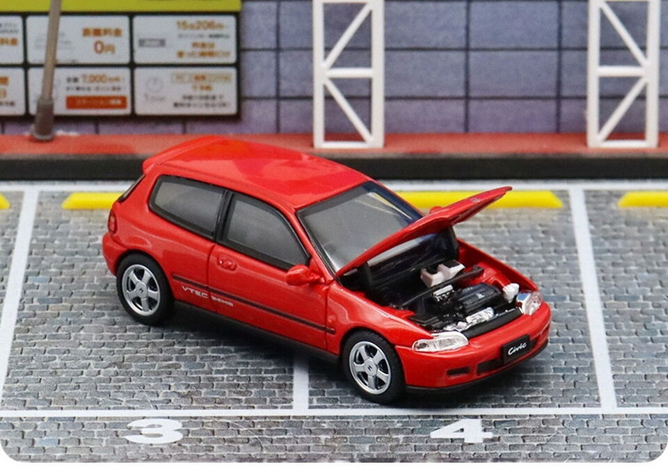 LCD 1:64 Honda CIVIC SIR II (EG6) Openable Front Engine Hood with Detailed Engine- Red