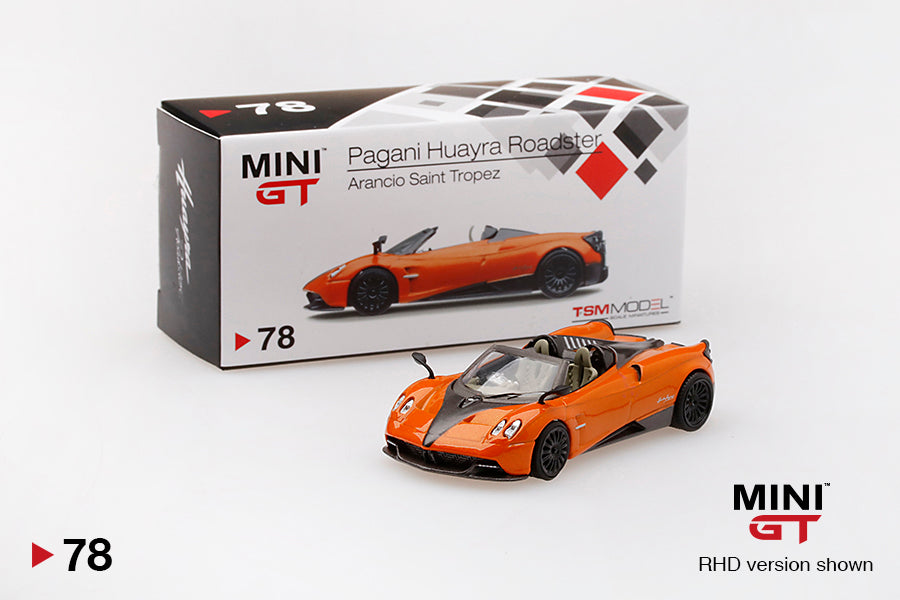 Mini GT- 1/64 Pagani Huayra Roadster Arancio Saint Tropez Orange RHD (MGT00078-R)
