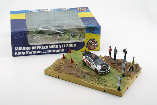 BM Creations 1/64 Subaru Impreza WRX STI 2009 w/ Muddy Rally Landscape Diorama + Figures + Accessories (Limited Edition)