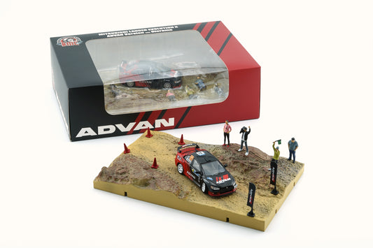 BM Creations 1/64 Mitsubishi Lancer Evolution X EVO 10 ADVAN with Grass Rally Diorama + Figures + Accessories (Limited Edition)