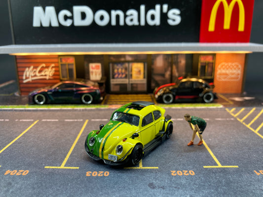 Inspire Model 1/64 Volkswagen Beetle RWB Robert Design Stripe Series -Yellow & Green with Open Rear Engine Bonnet (ST7_40008J)