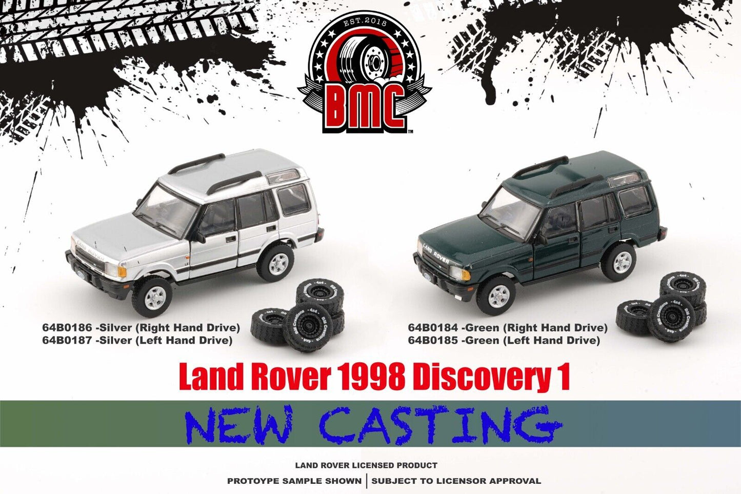 BM Creations 1/64 Land Rover 1998 Discovery 1 with 4 Additional Wheels- Silver (RHD)
