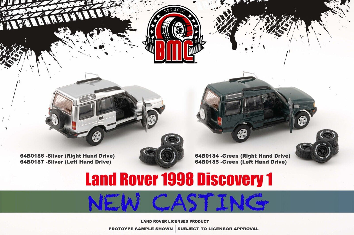 BM Creations 1/64 Land Rover 1998 Discovery 1 with 4 Additional Wheels- Silver (RHD)